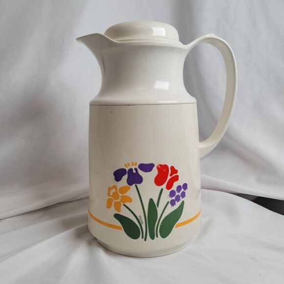 Vintage 1984 Thermos Floral Print Off White Made in Germany - Picture 1 of 8
